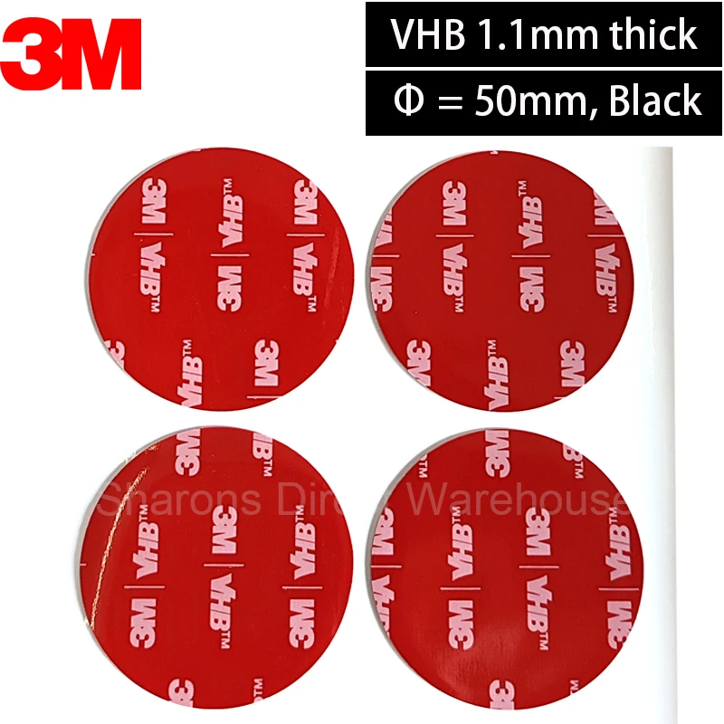 Promotion! 50pcs Round 50mm, 1.1mm thick, Circle 3M VHB 5952 Heavy Duty Double Face Adhesive Acrylic Foam Tape Black 1.1mm thick