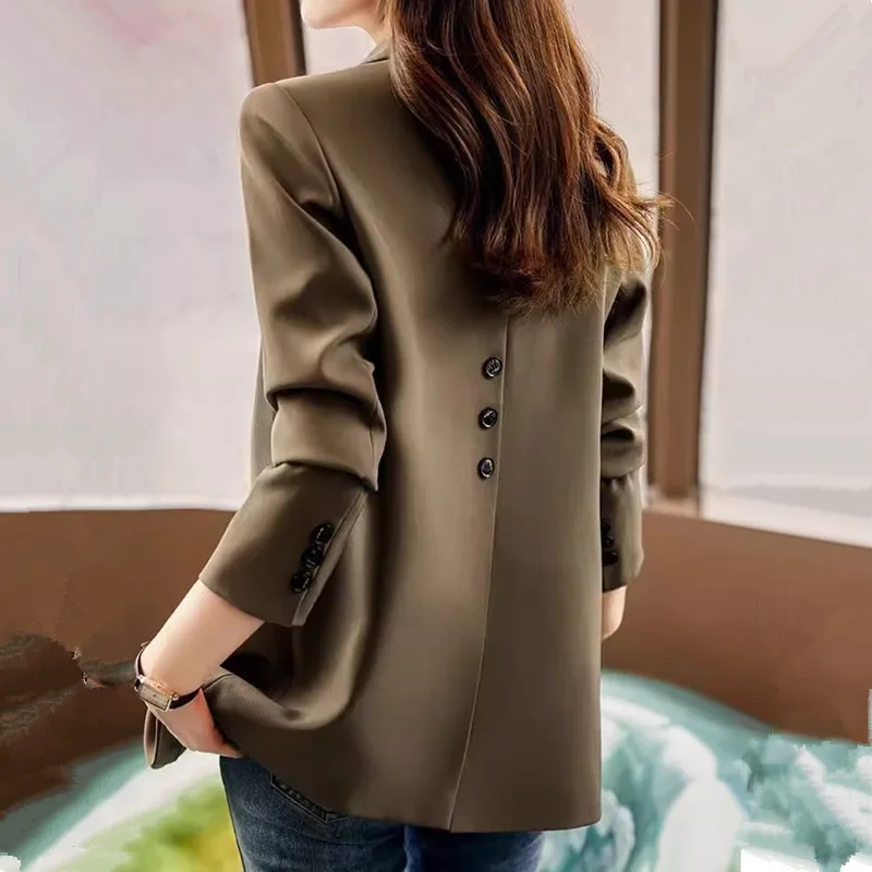 Khaki Black Green Suit Jacket Women Formal Blazer Coat Female Long Sleeve Single Button Straight Jacket Office Ladies Work Wear