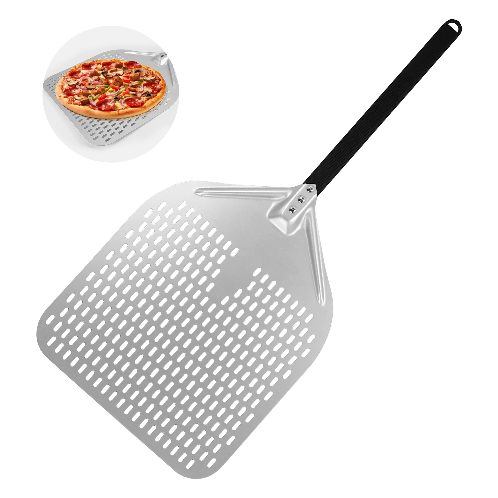 A20F-Dural Punching Pizza Shovel Connecting Pizza Shovel Thick Oven Flipping And Transferring Pizza 16-Inch Handle