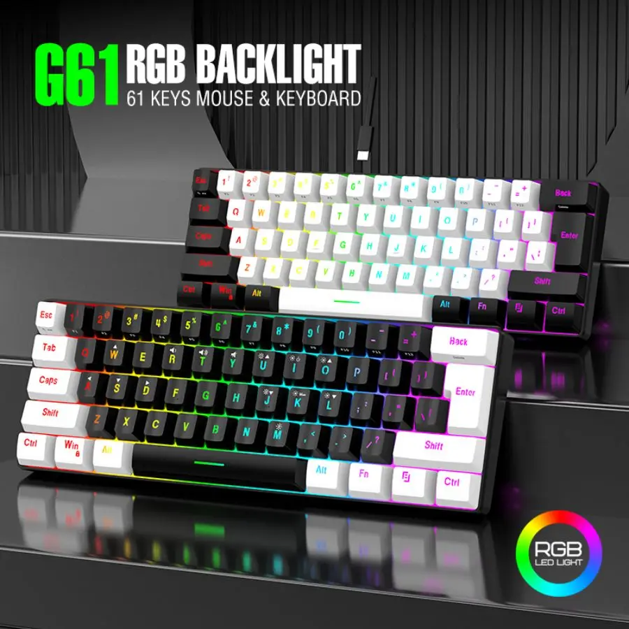 Imagem -03 - Usb Wired Keyboard Mouse Kit Rgb Backlight Iluminação Led Colorida Gaming Mouse 61 Teclas 3200dpi