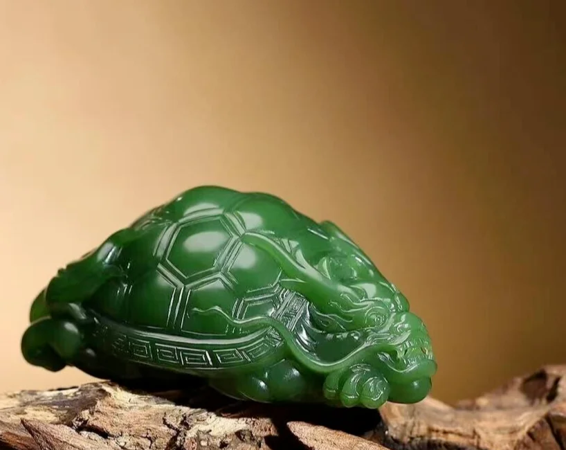 Tortuga de dragón tallada a mano de JADE verde, 181g, certificado, chino, 100% NATURAL