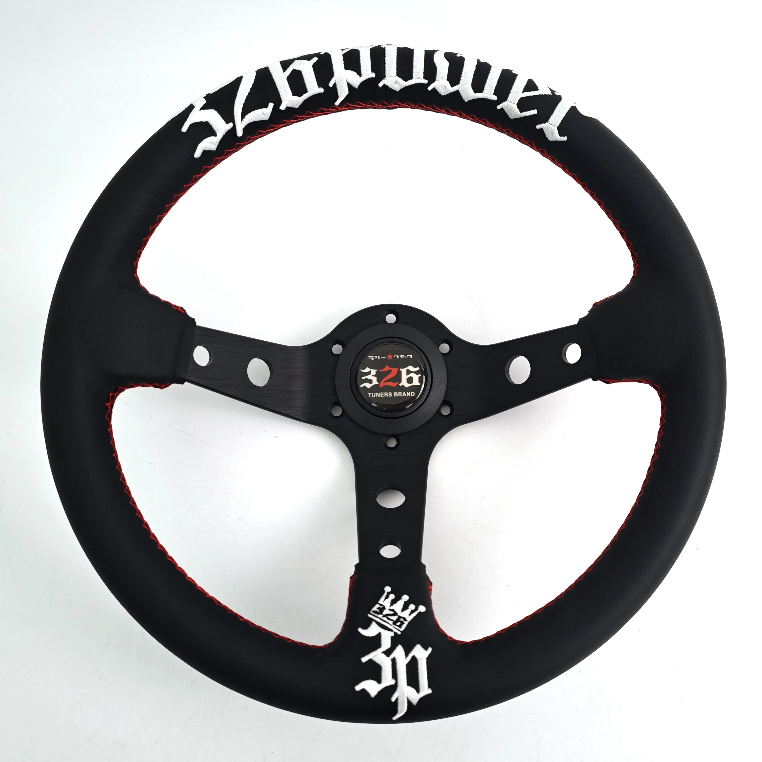 326 5mm Bracket Universal Leather Steering Wheel 3 Spokes Embroidery Simulation Steering Wheel For Car