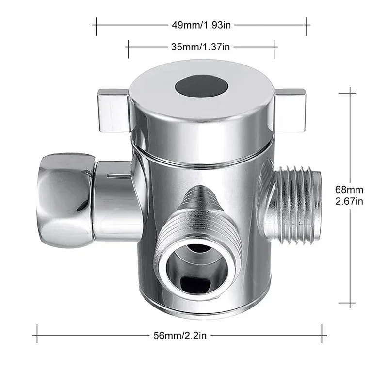 Multifunction 3 Way Shower Head Diverter Valve G1/2 Three Function Switch Adapter Tee Connector T-adapter for Toilet Bathroom