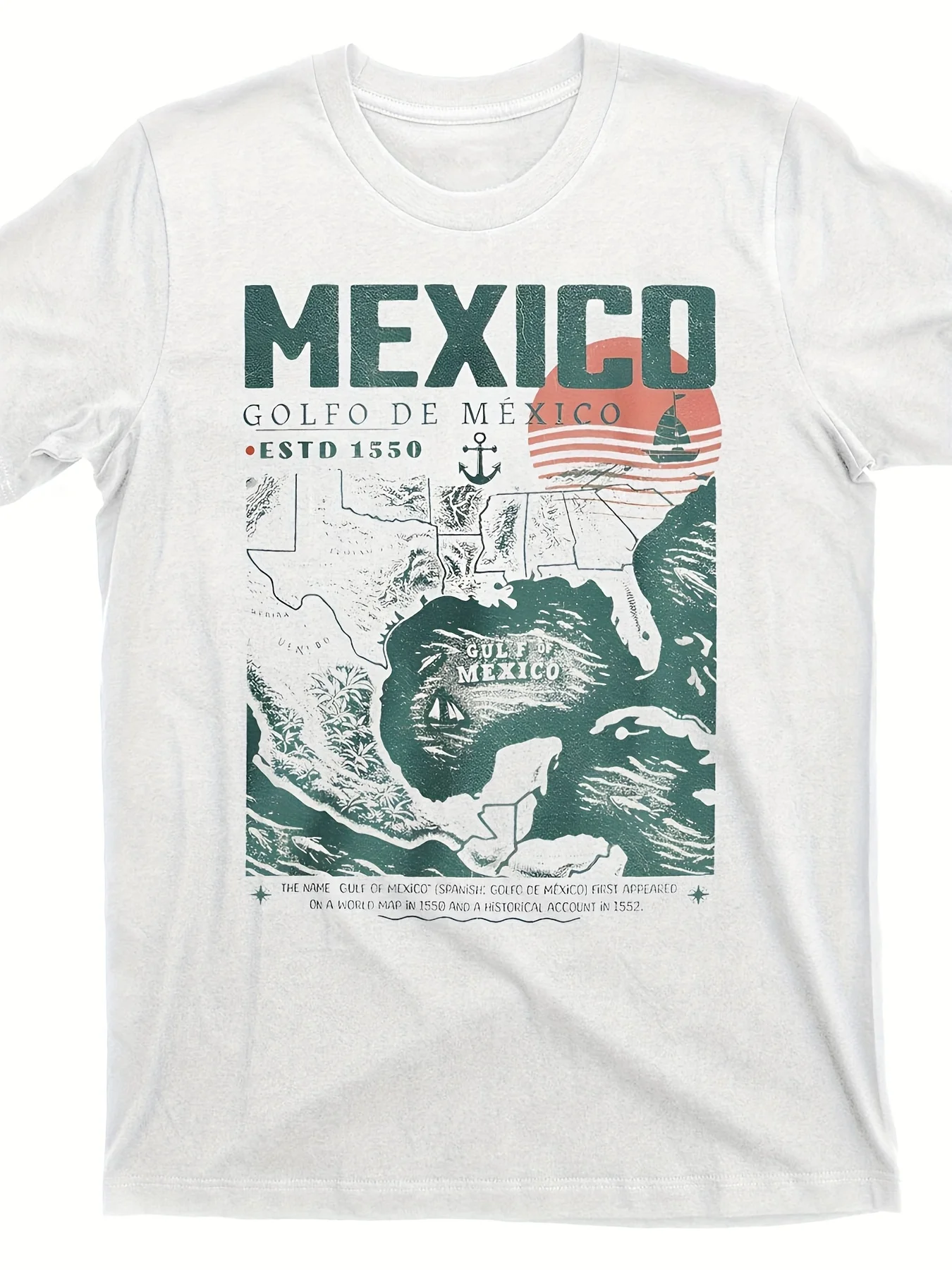 Retro Beach Nautical Details 1550 Gulf of Mexico Map T-Shirt 100% Cotton O-Neck Short Sleeve Summer Casual Mens T-shirt