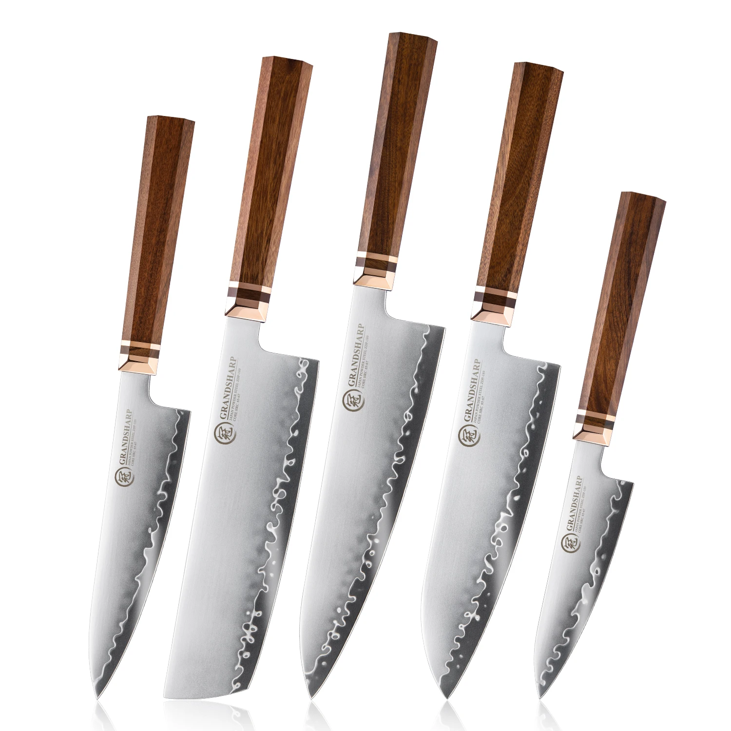 Grandsharp 1-5pcs Knife Set ZDP-189 Steel Core 3 Layer Composite with Wood Handle Complete Kitchen Cutting Tools Gift Box Set