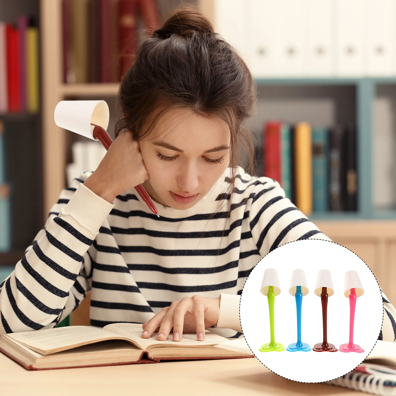 

4 Pcs Ballpoint Pen Desk Lamp Stationery Dual Purpose Stylus Cartoon with Light