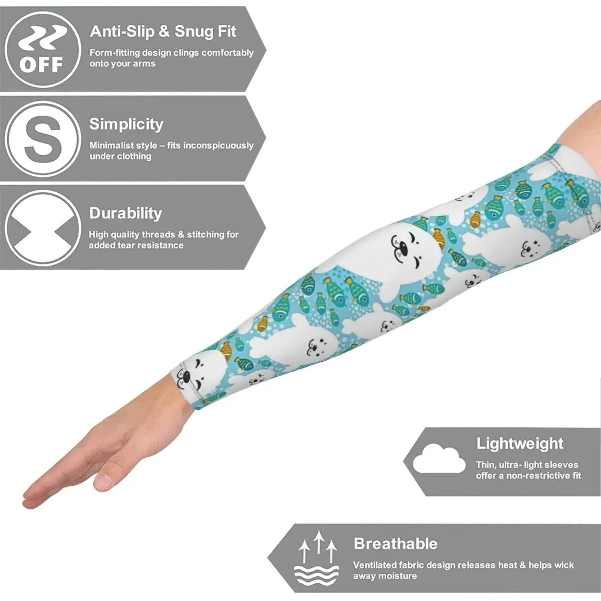 Kawaii süße Robbe und Fische im Wasser Outdoor Armstulpen Sonne UV-Schutz Abdeckung Sommer Radfahren Tattoo Ärmel
