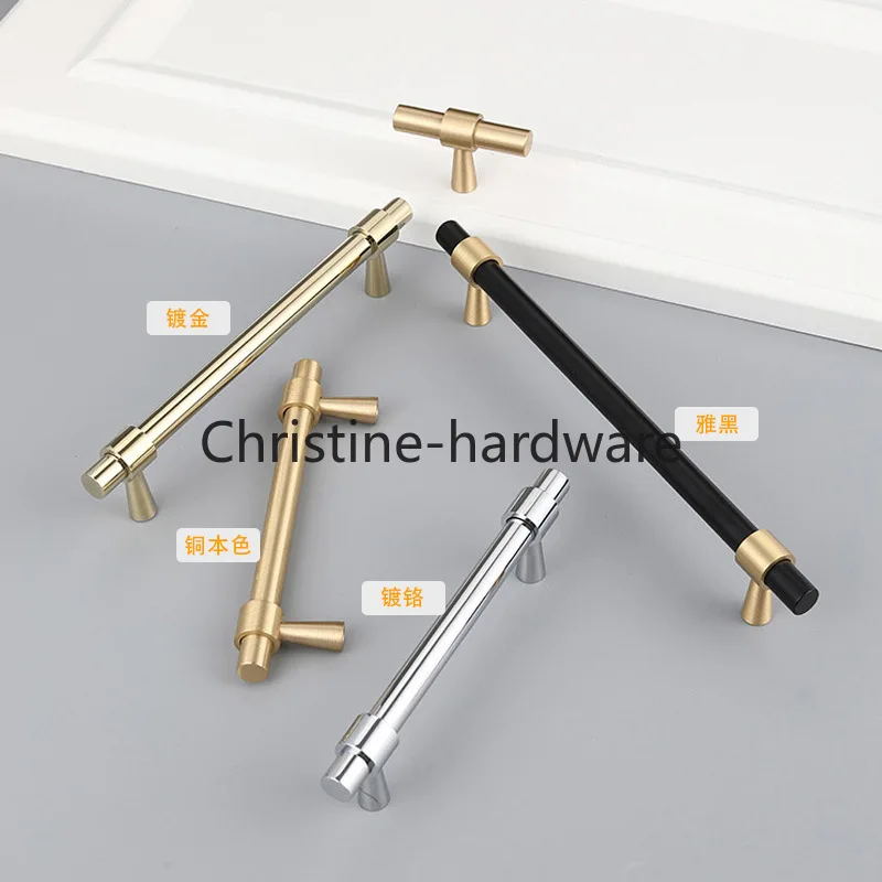 Modern simple Nordic French brass handle, wardrobe cabinet door handle, drawer cabinet, gold pure brass handle