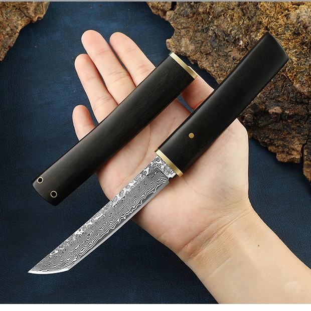 New VG10 Damascus Tanto Blade Japanese Style Ebony Handle Tactical Hunting Knife Self defense Camping Survival Edc Multitool