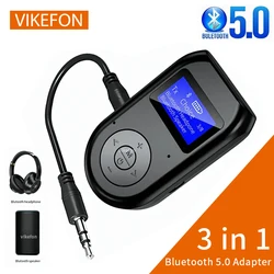 VIKEFON Bluetooth 5.0 Audio Receiver Transmitter with LCD Display Mic Handfrees Calling 3.5mm AUX Stereo Wireless Adapter For TV