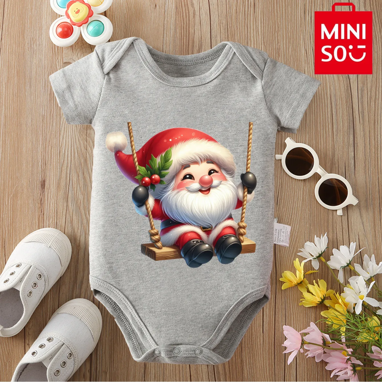 

100% Cotton MINISO Santa Claus Merry Christmas Onesie Jumpsuit Cloths Bodysuit for Cute 0-12 Months Newborn Best Gift for Baby