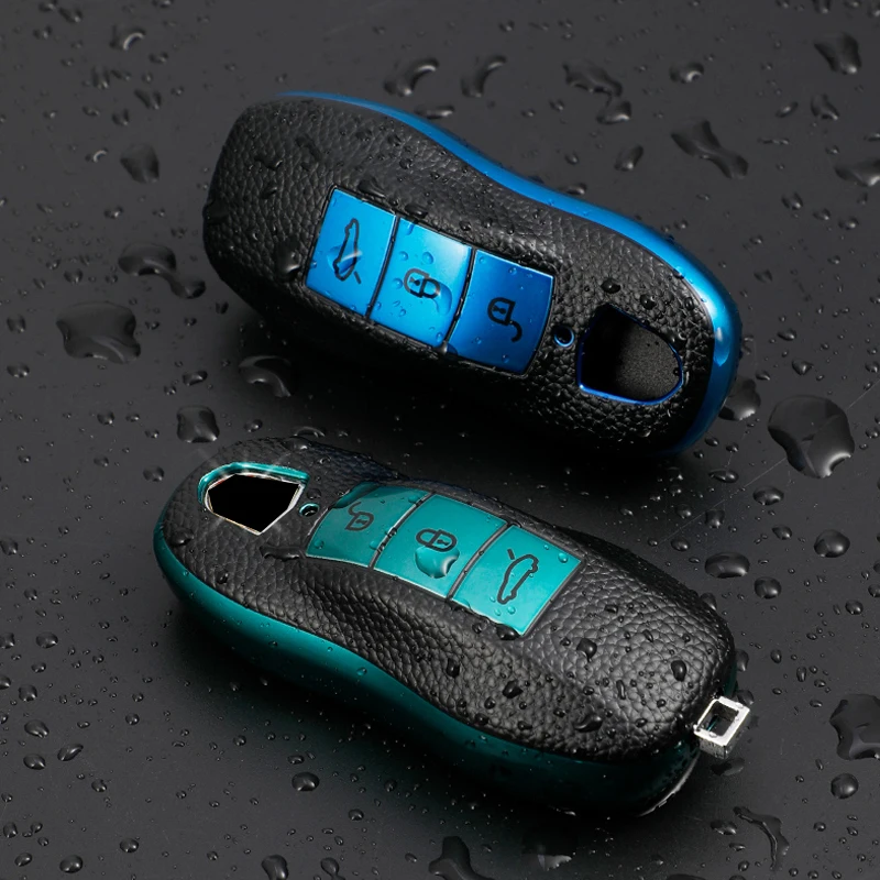 For Porsche Panamera Boxster 986 987 981 Cayenne 911 996 Macan Leather TPU Car Smart Key Case Cover Shell Keychain