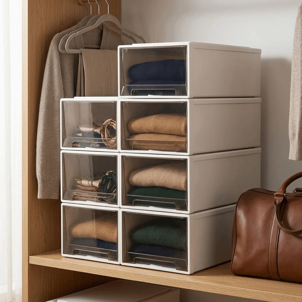Drawer-Type Underwear Storage Box Bright-Color Dopamine Style Drawer Organizer Stackable Sturdy Lightweight Plastic