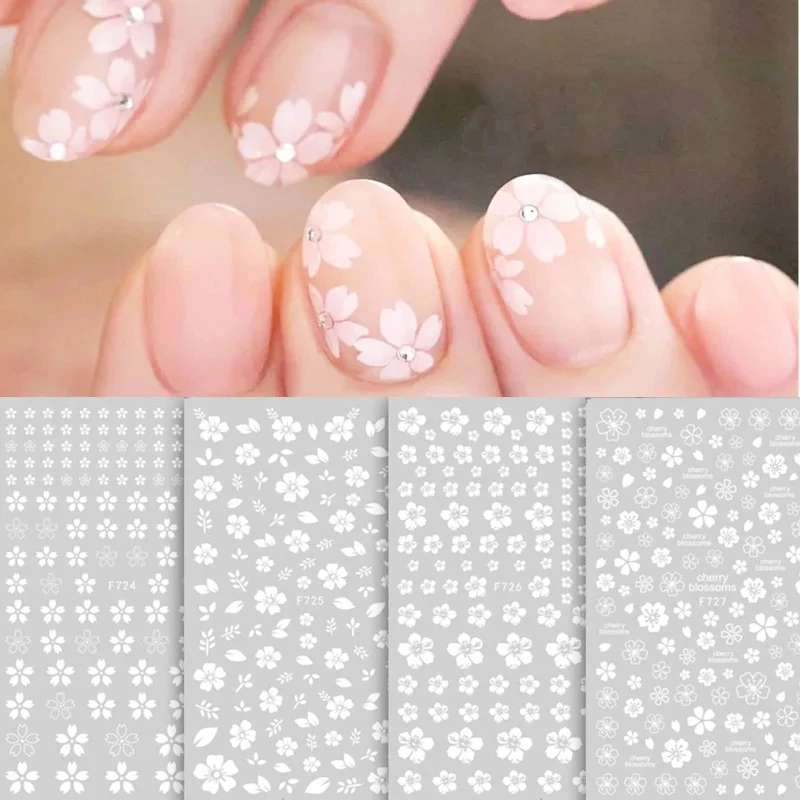 Autocollants adhésifs pétales blancs pour ongles, décalcomanies sans fleur, fleur étoile, accessoires d'ongles, fournitures de bricolage, Nail Art