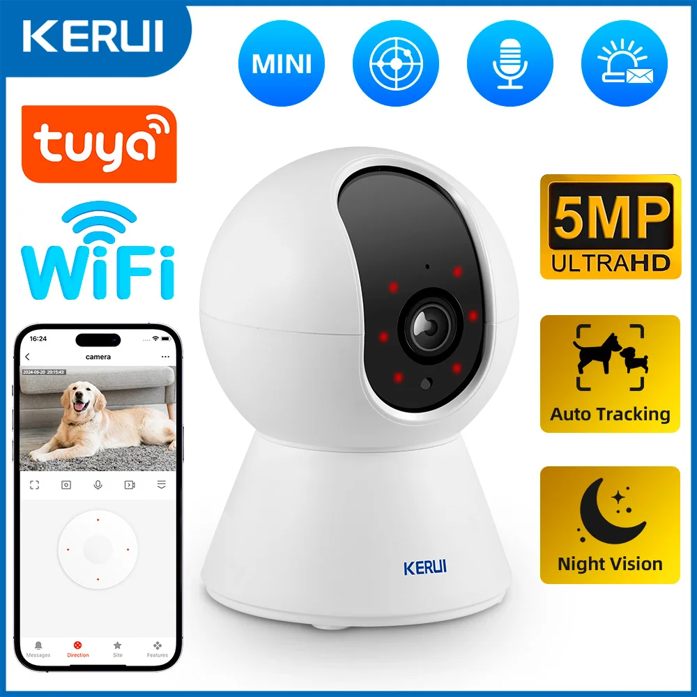 

KERUI 5MP Tuya умная Wi-Fi IP-камера для внутренней беспроводной безопасности домашнее видеонаблюдение с автоматическим отслеживанием радионяня камера