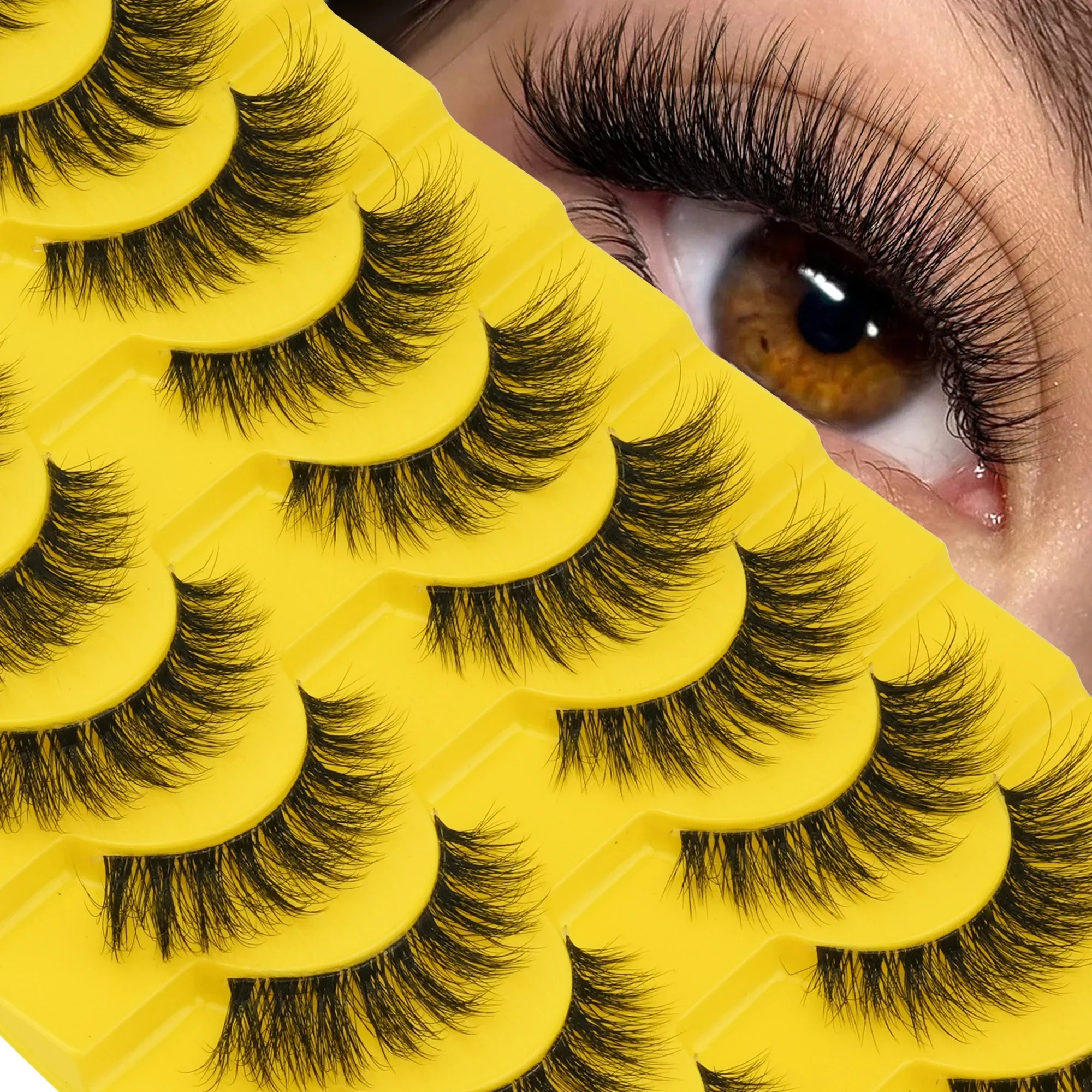 10Pairs Russian Volume False Eyelashes, 3D Wispy Fluffy Strip Lashes,Faux Mink Dramatic Reusable Fake Eyelashes For Party Makeup