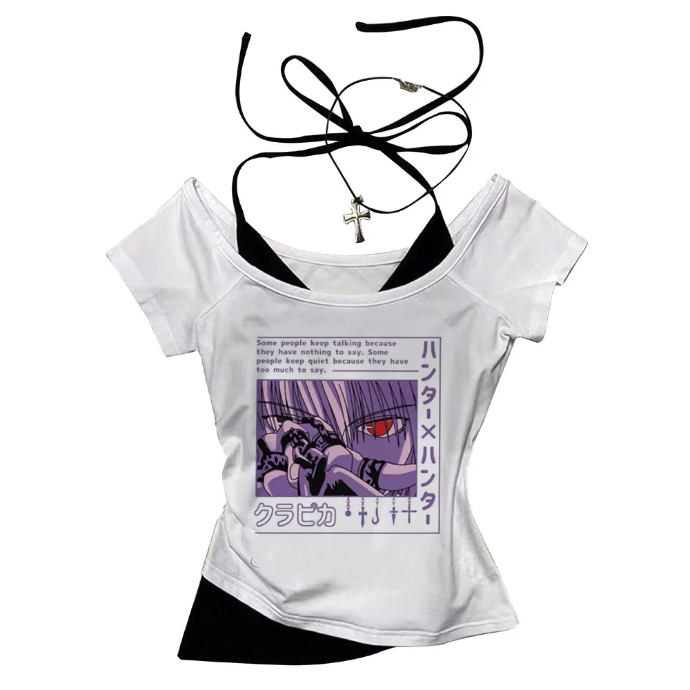 Hunter x Hunter Killua Zoldyck Hisoka Kurapika Gon crop top Grunge Fairy 2000s Aesthetic Slim Fit Cute summer cute teens tees