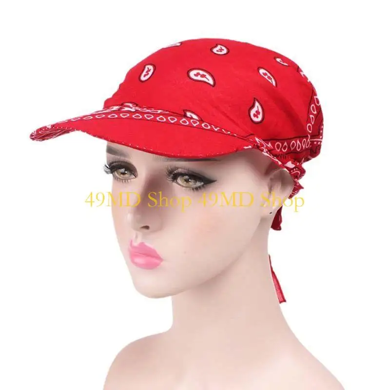 

49MD Женский козырек унисекс с предварительно установленным банданом-тюрбаном в стиле бохо с цветочным принтом пейсли и