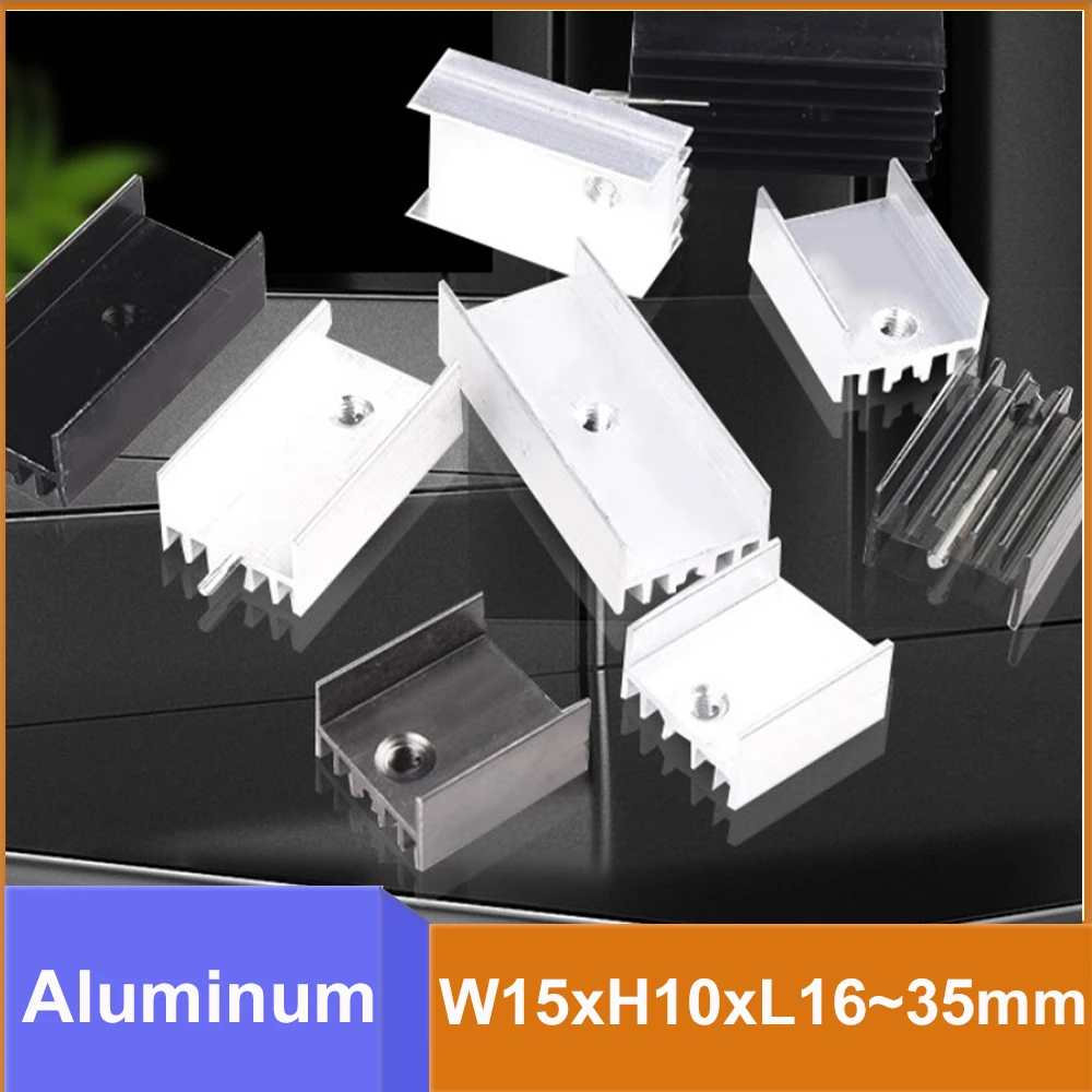 10pcs With/No Pins Heat Sink W15xH10xL16~35mm Black/Silvery Aluminum Heatsink TO-220 Package Transistor Cooler