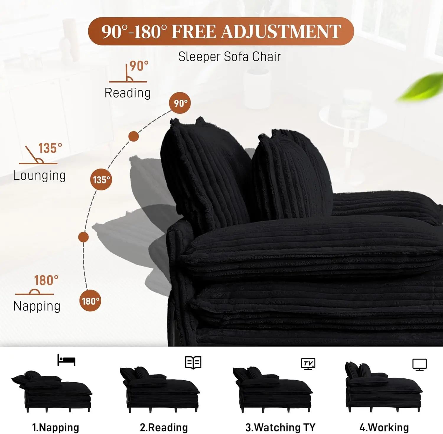 كرسي صالة كبير الحجم داخلي مع مسند ظهر قابل للتعديل، 57 وات × 60 دي كرسي سروال قصير مريح منفوش من القطيفة المنجدة