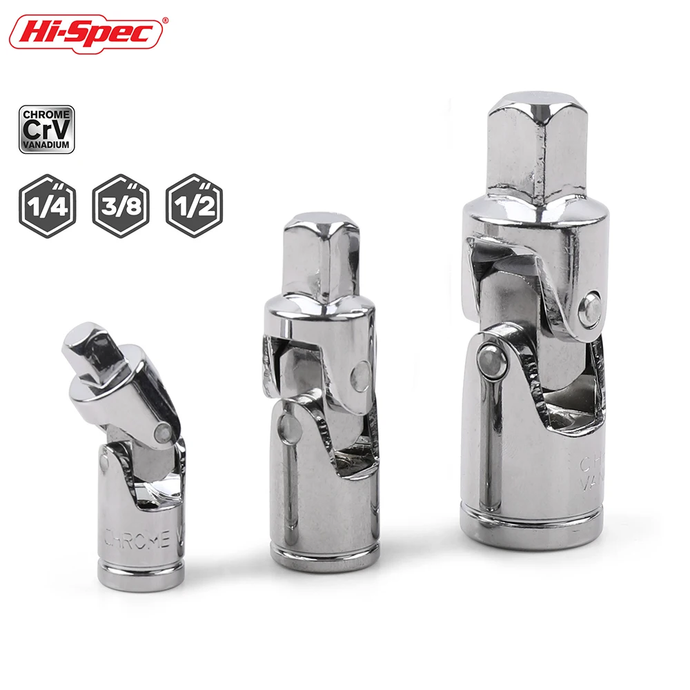 

Hi-Spec 1/3pc Universal Joint Set 1/4" 3/8" 1/2" Square Head Extension Bar Ratchet Socket CR-V Bendable Adapter