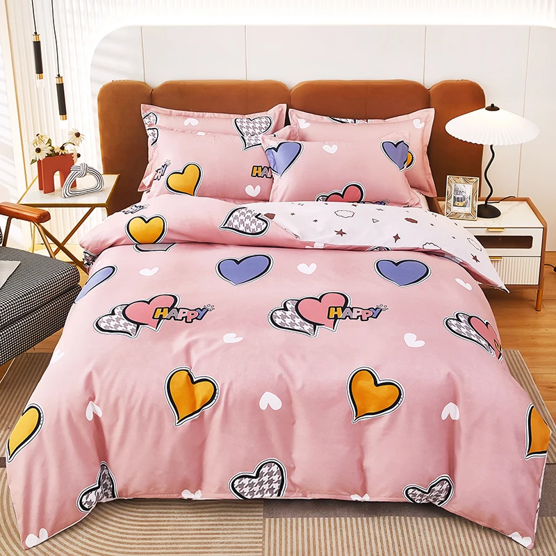 Cute Love Heart Duvet Cover Queen Size 3 Piece Reversible Bedding Set Romantic Heart-Shaped Pattern Quilt Cover with Pillowcase