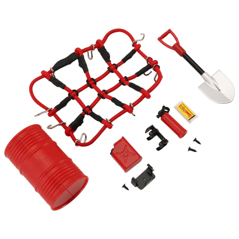 Doskonała Mini Łopatka Zbiornik Paliwa Beczka Olejowa Gaśnica Siatka Bagażowa Dekoracja Do Axial SCX24 JEEP Bronco C10 1/24 Samochodu RC