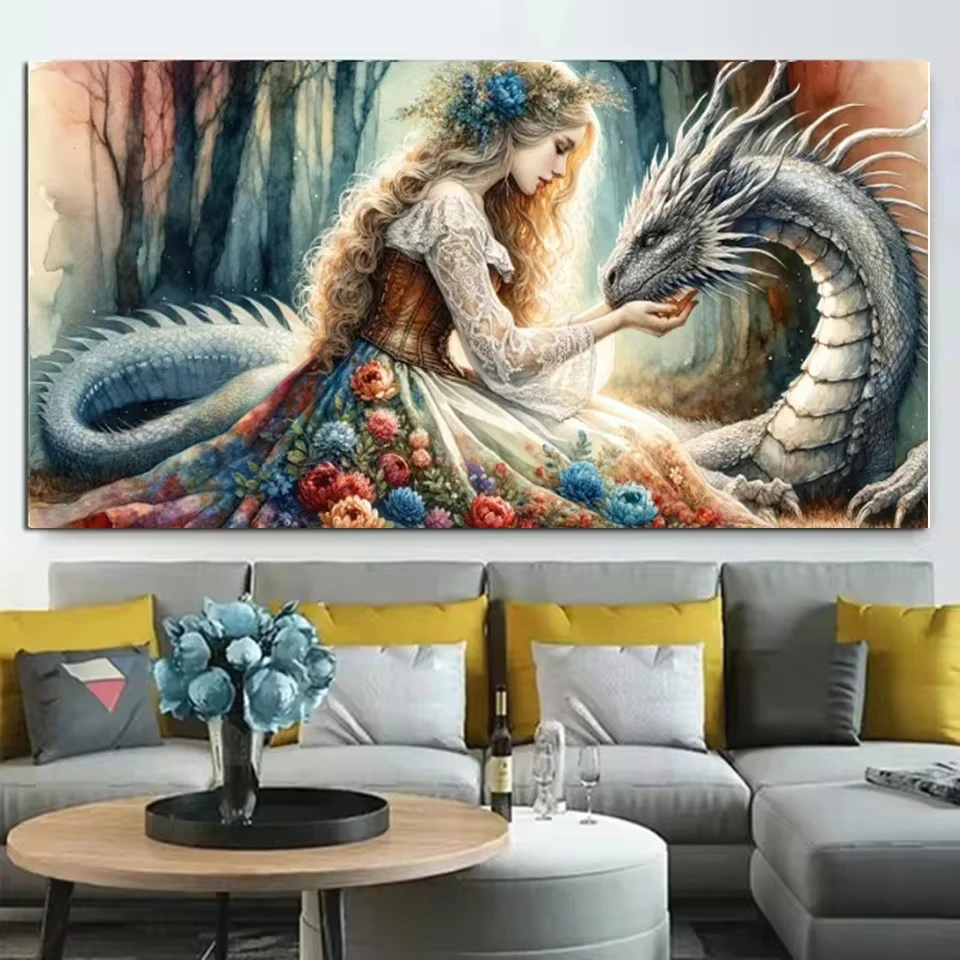 ern Cross Stitch Kits New Mosaic Diamond EmbroideryLarge Size Full Diamond Mosaic Beautiful Girl Dragon 5D Diamond Painting New