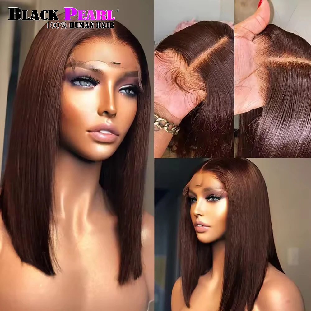 Chocolate Brown Lace Front Wigs HD T Lace Closure Wigs Human Hair Short Bob Wigs for Women Pre Plucked Lace Front Natur