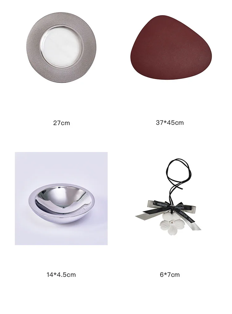 Kitchen Tableware Set Stainless Steel Bowl Creative Silver Concave Convex Grid Glass Plate Dessert Salad Dinner Plate Sauce Dish