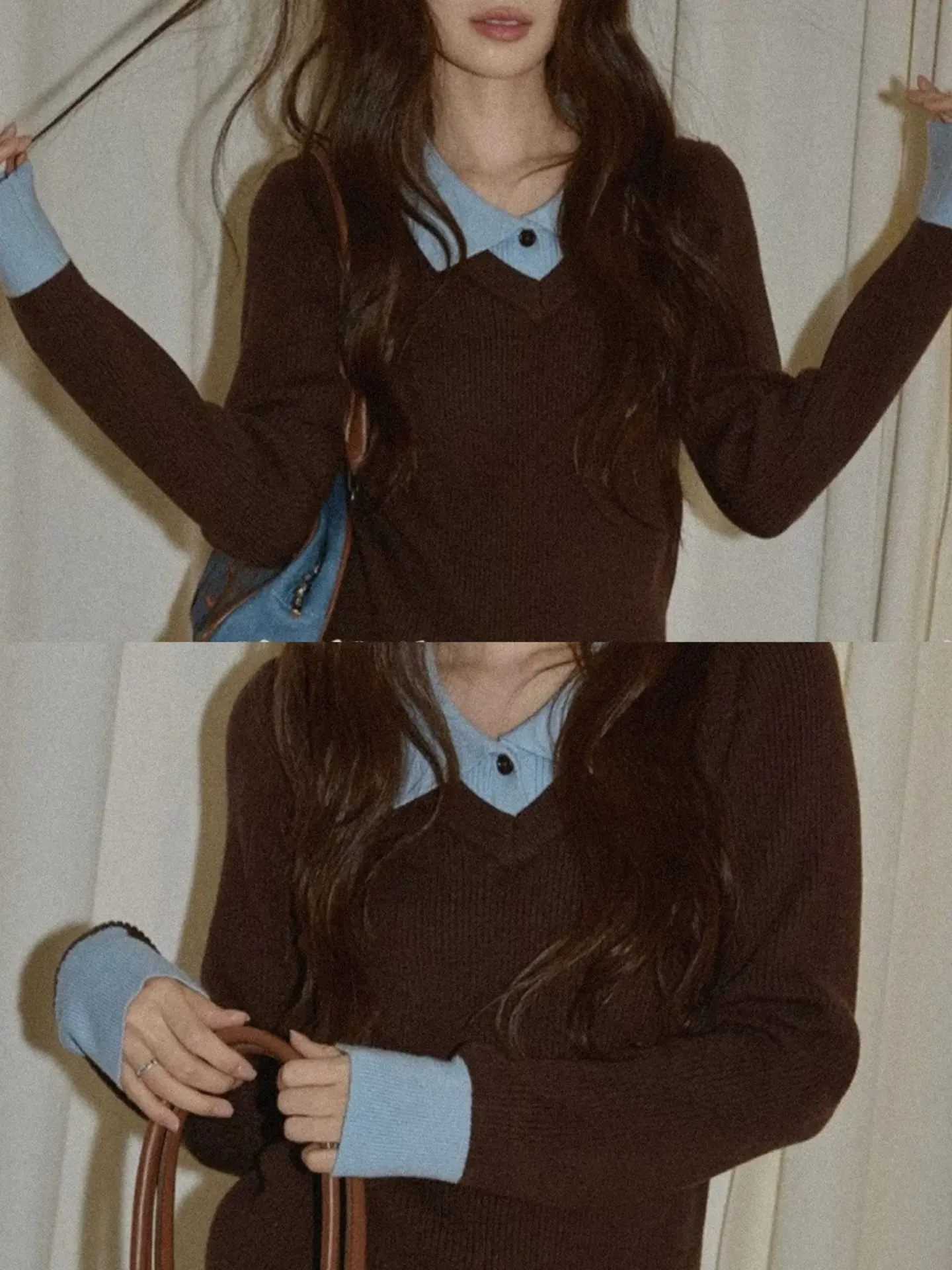 

Женский вязаный свитер Color Blo: уникальный базовый топ с длинным рукавом и круглым вырезом из полиэстера для ранней весны