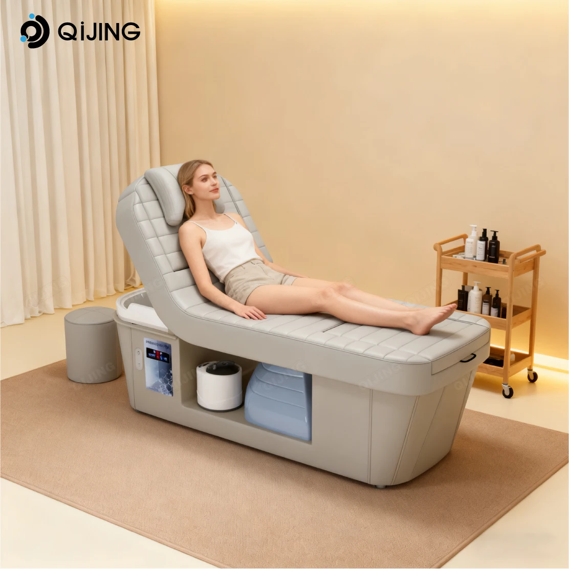 

Heating Water Circulation Washing Head Therapy Spa Massage Bed for Shampoo and Pedicure Shampoo Table Wash Basin