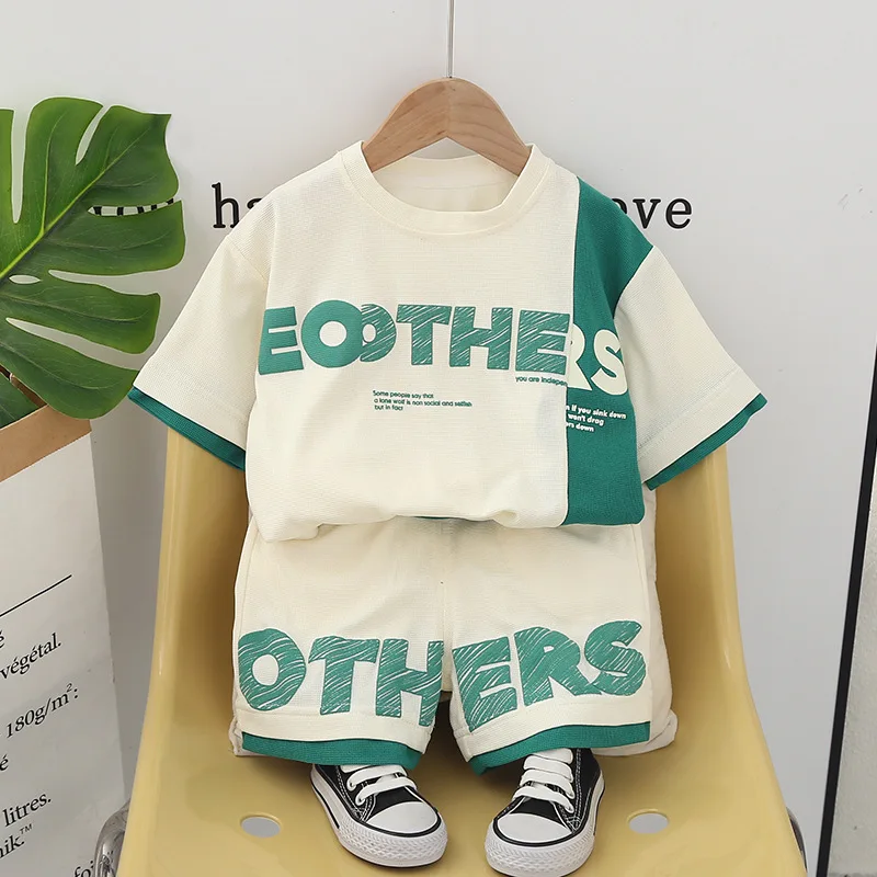 2024 Designer Baby Boy 18 Months Old Summer Clothes for Kids Patchwork Letter Short Sleeve T-shirts and Shorts Boys Outfits Set