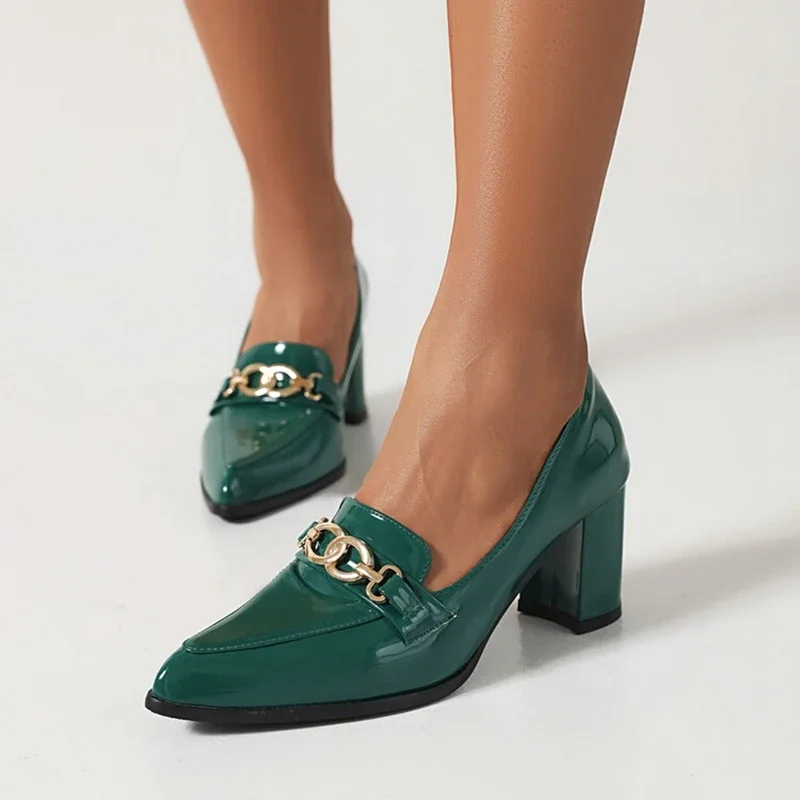 BLXQPYT أحذية النساء المصممين براءات الاختراع والجلود أشار تو سميكة عالية الكعب مثير موضة المشي تظهر السيدات مضخات حجم كبير 47 676-2 #2