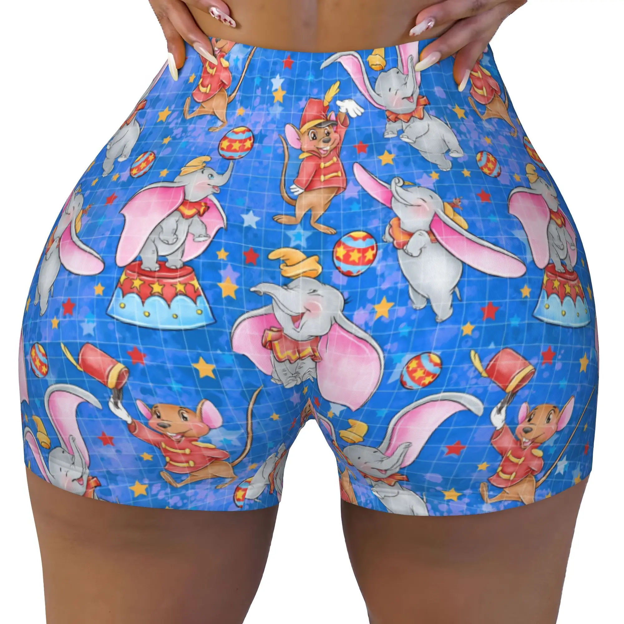 Custom D-Dumboes Cartoon Workout Biker Running Shorts for Women Elephant Anime Gym Yoga Shorts