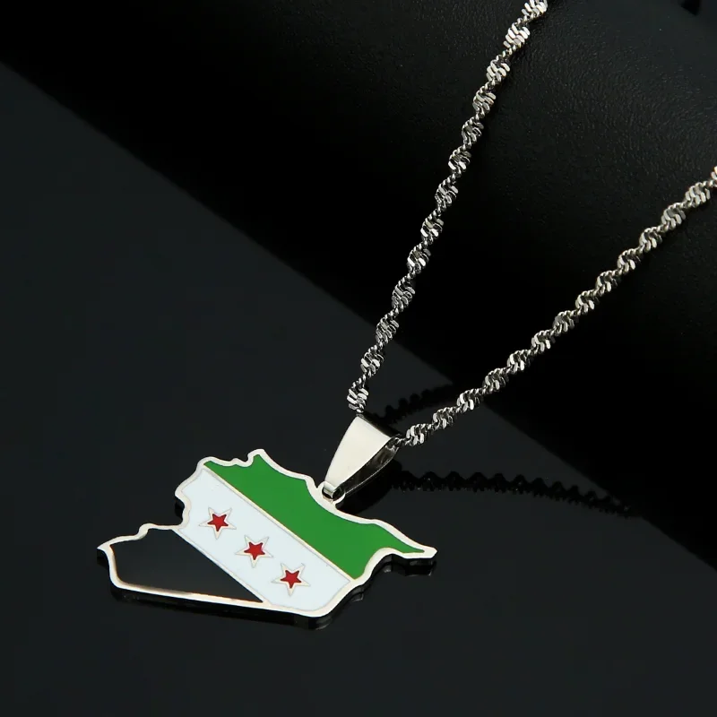 

Stainless Steel Syria Map Flag Pendant Necklaces Fashion Syrians Map Chain Jewelry