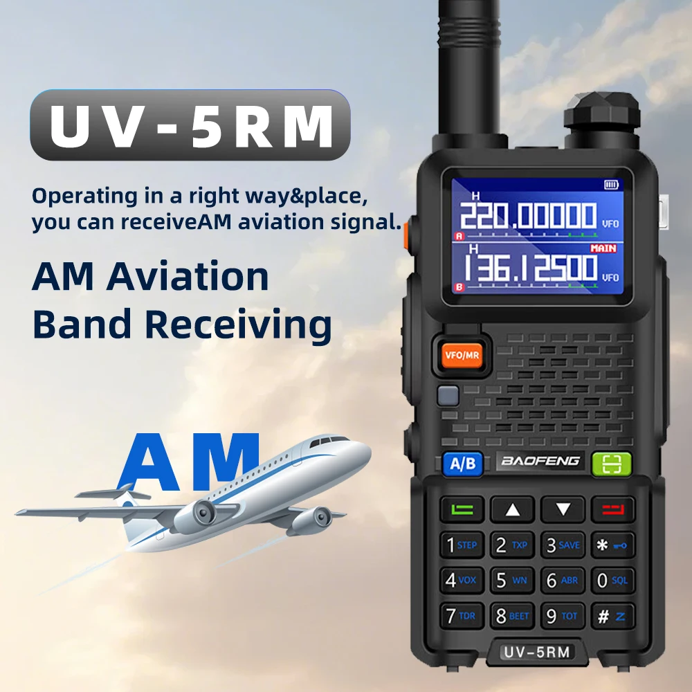 2 قطعة Baofeng UV-5RM ستة الموجات PTT اسلكية تخاطب AM Air Band 10W 999CH FM Type-C ترقية UV-5RH اسلكية تخاطب طويلة المدى (UHF/VHF)
