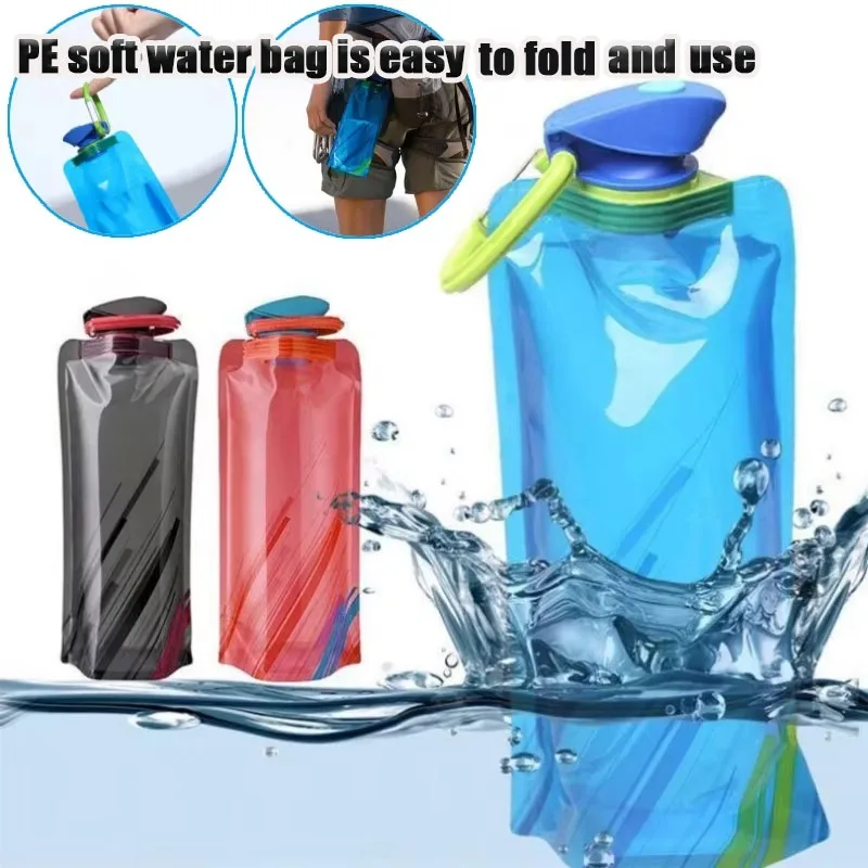 1-8PCS 700ml Portable Collapsible Water Bag PE Material Foldable Flask Flip Cap Duck Bill Pouch for Hiking Camping