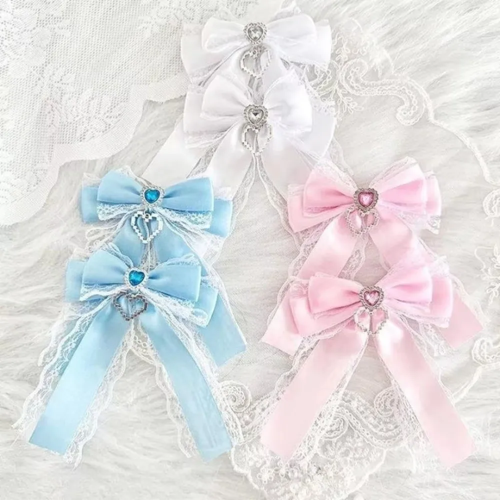 1/2PCS Ribbon Lace Bow DIY Ribbon Bowknot Kit Heart Diamond Clip Bling Heart ItaBag Bow Accessories Lace Edge