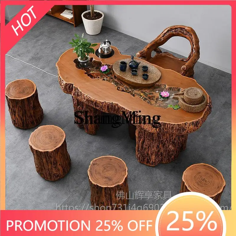 

SM Stone Water Flow Tea Table and Chair Office Indoor Kung Fu Tea TableHousehold Integrated Imitation Wood Root Carving