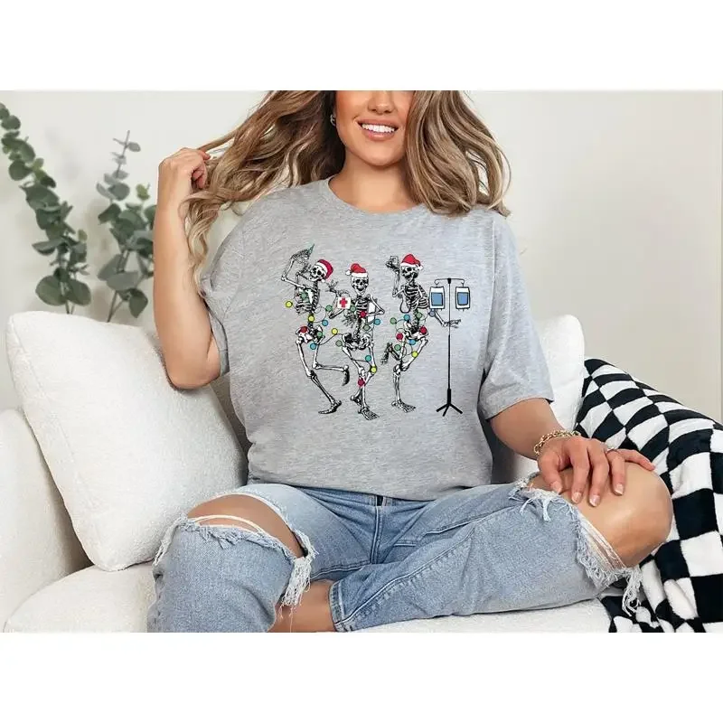 T-shirt de Noël infirmière squelette dansante pour les professionnels de la santé