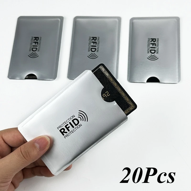 20pcs Silver RFID Blocking Card Sleeve Anti‑Scan Credit ID Card Protector Portable Wallet Card Holder