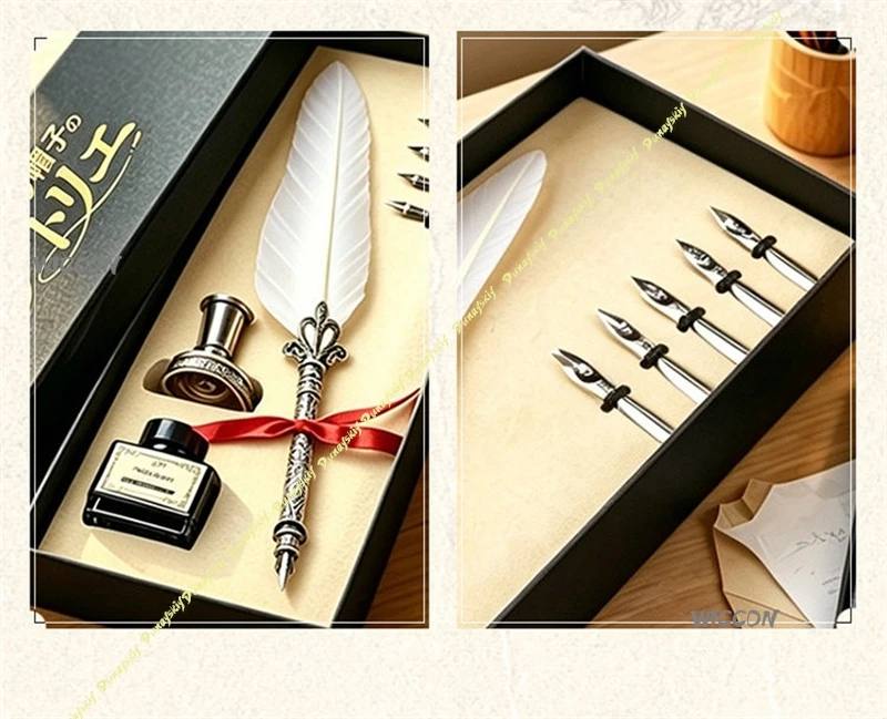 Witch Hat Atelier Coco Retro Feather Pen Set Anime Cosplay Dip Pen with Ink, Vintage Magic Quill Gift for Fans view 2