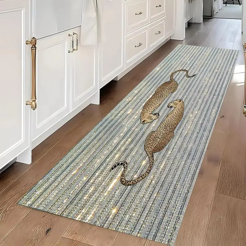 VIKAMA Pink Leopard Runner Rug Checkerboard Print Non Slip Washable Mat For Kitchen Hallway Bedroom Funky Trendy Decor