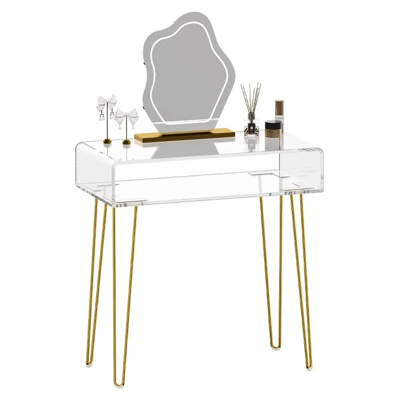 

Acrylic dresser light luxury, high-end bedroom, modern gold and silver hollow, metal leg drawer makeup table