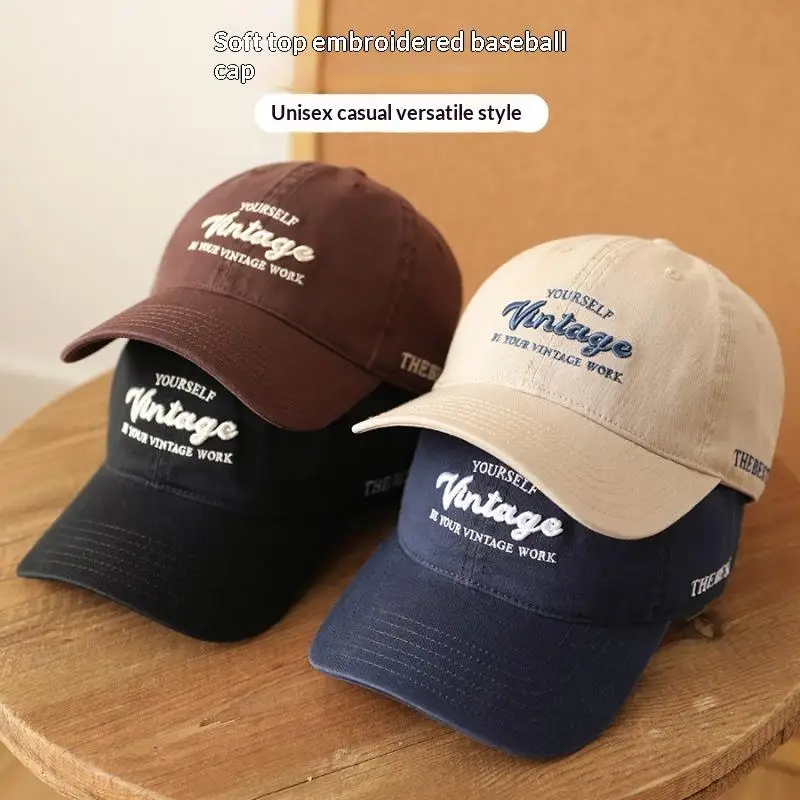 1 Stück 3D-Buchstaben-Design Baseballkappe Vintage Braun Entenschnabelmütze für Damen und Herren Sommer Streetwear Trucker-Mütze – Detail 2