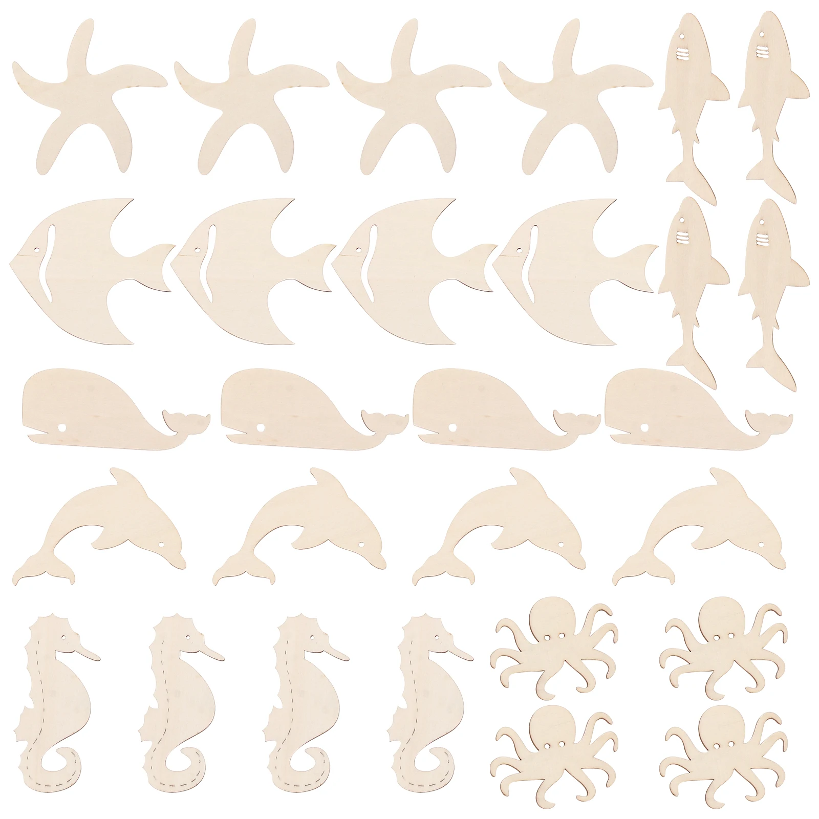 

28Pcs Unfinished Ocean Animals Wooden Cutouts DIY Painting Wood Slices Craft Decorations Wood Cutout DIY Wooden Cutout