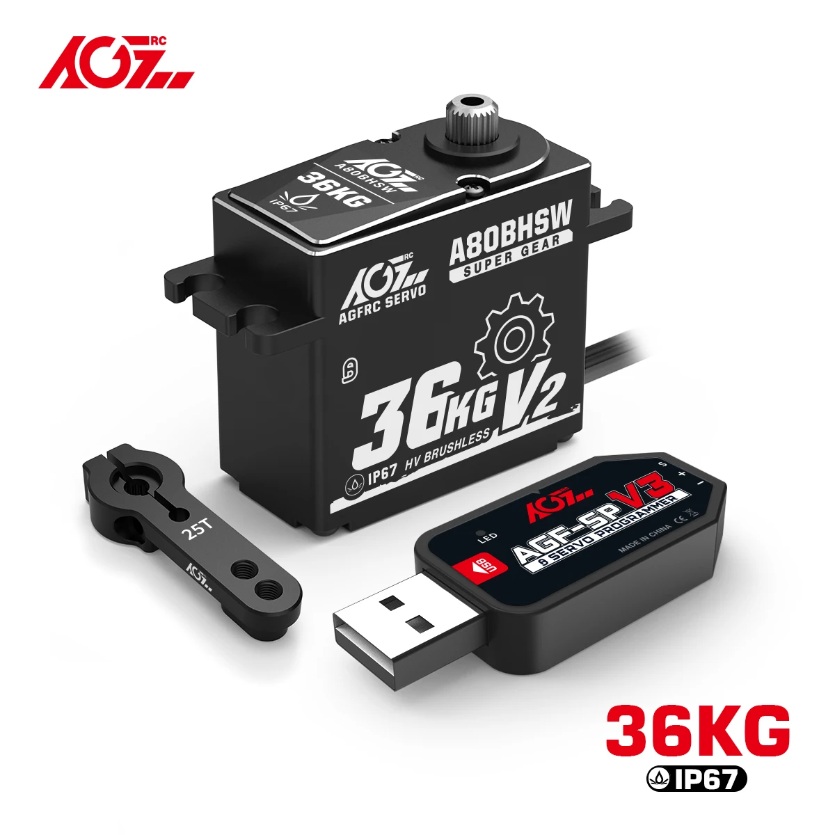 AGFRC Waterproof A80BHSW V2 36KG High Torque 0.071Sec  Programmable Brushless Servo For 1/10 Off Road RC Car Truck Monster Truck