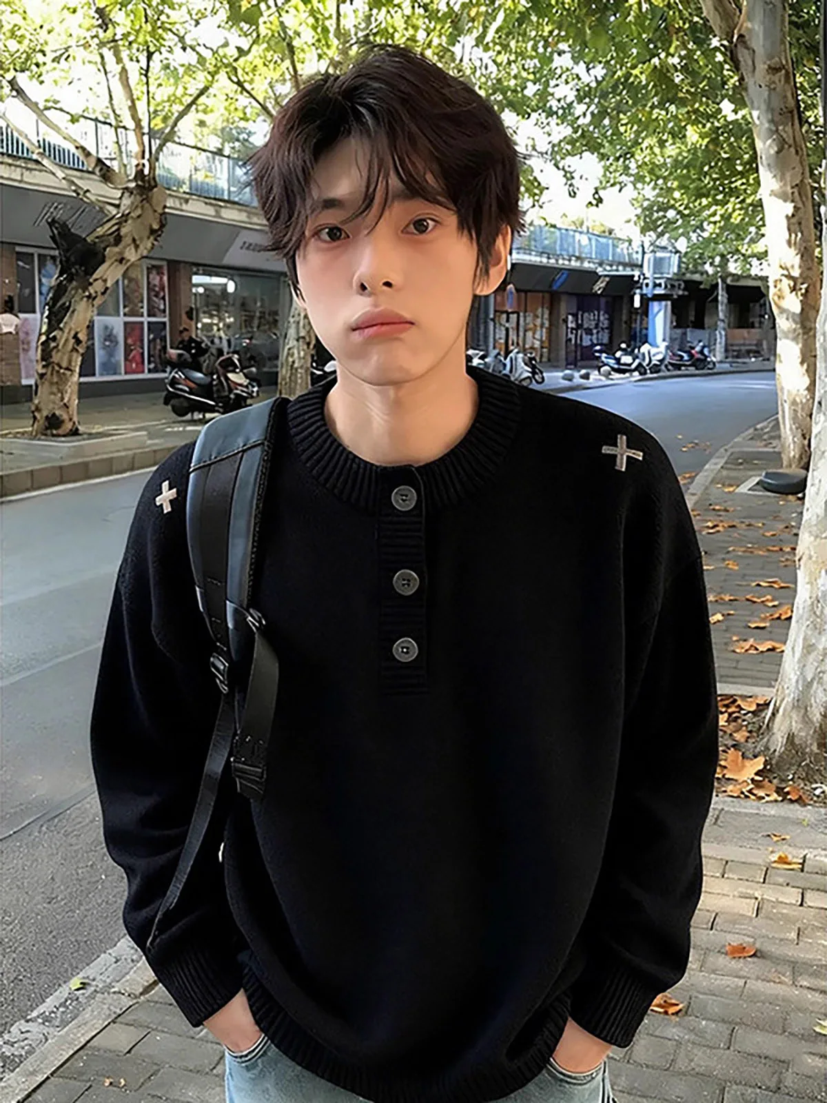 

Мужской вязаный свитер Bla American Sle Henry Collar с вышивкой крестиком, премиум-класса, свободного кроя, зимний, с длинными рукавами