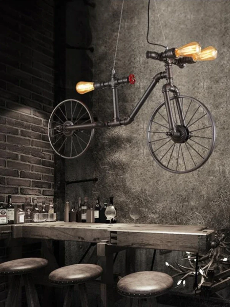 Loft retrò stile industriale personalità tubo dell'acqua lampadario per bicicletta Cafe Ristorante Bar negozio di abbigliamento decorazione